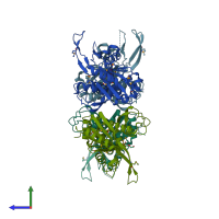 PDB entry 3owq coloured by chain, side view.