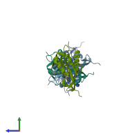 PDB entry 3ows coloured by chain, side view.