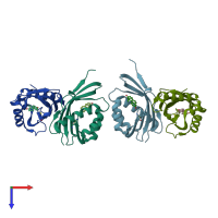 PDB entry 3ows coloured by chain, top view.