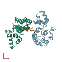 PDB entry 3owt coloured by chain, front view.
