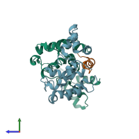PDB entry 3owt coloured by chain, side view.