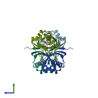 PDB entry 3owu coloured by chain, side view.