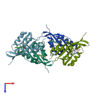 PDB entry 3owu coloured by chain, top view.