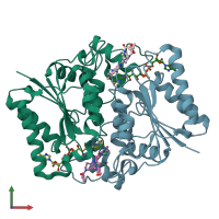 PDB entry 3owx coloured by chain, front view.