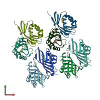 PDB entry 3owy coloured by chain, front view.