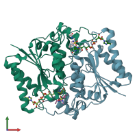 PDB entry 3ox1 coloured by chain, front view.