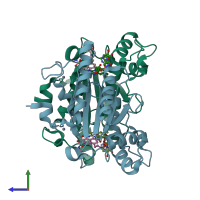 PDB entry 3ox1 coloured by chain, side view.