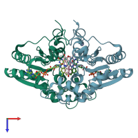 PDB entry 3ox2 coloured by chain, top view.