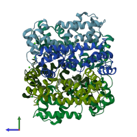 PDB entry 3ox5 coloured by chain, side view.