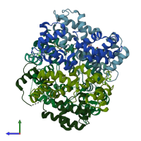 PDB entry 3ox6 coloured by chain, side view.