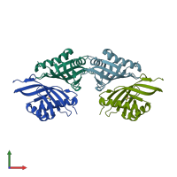 PDB entry 3oxa coloured by chain, front view.