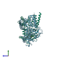 PDB entry 3oxf coloured by chain, side view.