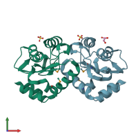 PDB entry 3oxp coloured by chain, front view.