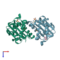 PDB entry 3oxp coloured by chain, top view.