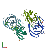 PDB entry 3oxv coloured by chain, front view.