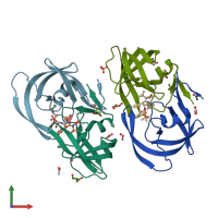 PDB entry 3oxx coloured by chain, front view.