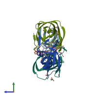 PDB entry 3oxx coloured by chain, side view.