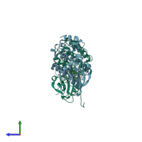 PDB entry 3oy3 coloured by chain, side view.