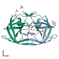 PDB entry 3oy4 coloured by chain, front view.