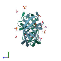 PDB entry 3oy4 coloured by chain, side view.