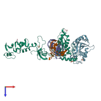 PDB entry 3oyc coloured by chain, top view.