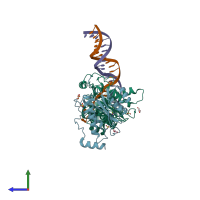 PDB entry 3oyn coloured by chain, side view.