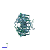 PDB entry 3oyo coloured by chain, side view.