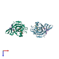 PDB entry 3oyp coloured by chain, top view.