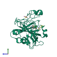PDB entry 3oyq coloured by chain, side view.