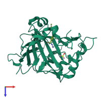 PDB entry 3oyq coloured by chain, top view.