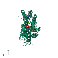 PDB entry 3oyv coloured by chain, side view.