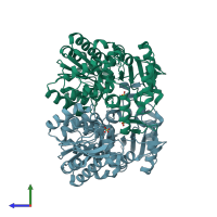 PDB entry 3oz7 coloured by chain, side view.