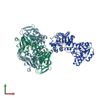 PDB entry 3oza coloured by chain, front view.