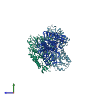 PDB entry 3oza coloured by chain, side view.