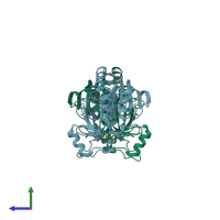 PDB entry 3ozd coloured by chain, side view.