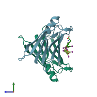 PDB entry 3ozk coloured by chain, side view.