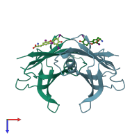 PDB entry 3ozk coloured by chain, top view.