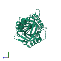 PDB entry 3ozq coloured by chain, side view.