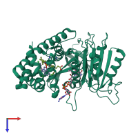 PDB entry 3ozu coloured by chain, top view.