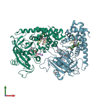 PDB entry 3ozv coloured by chain, front view.