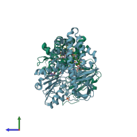 PDB entry 3ozv coloured by chain, side view.