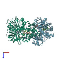 PDB entry 3ozv coloured by chain, top view.