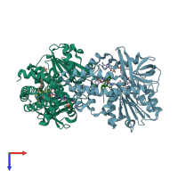 PDB entry 3ozw coloured by chain, top view.