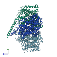 PDB entry 3p03 coloured by chain, side view.