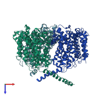 PDB entry 3p03 coloured by chain, top view.