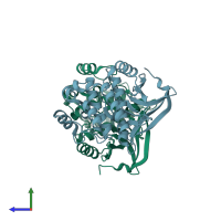 PDB entry 3p08 coloured by chain, side view.