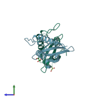 PDB entry 3p0c coloured by chain, side view.