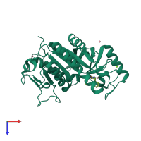 PDB entry 3p0f coloured by chain, top view.