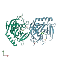 PDB entry 3p0q coloured by chain, front view.