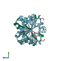 PDB entry 3p0t coloured by chain, side view.